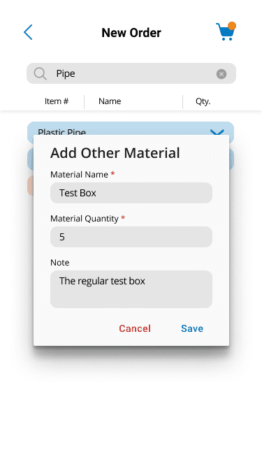 Minor Material Ordering system — view 4