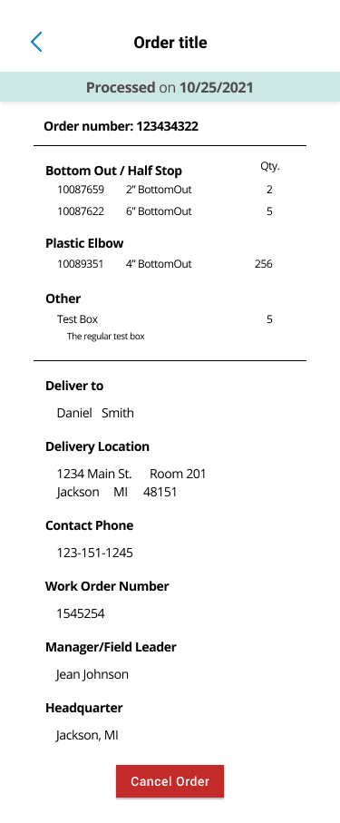 Minor Material Ordering system — view 7