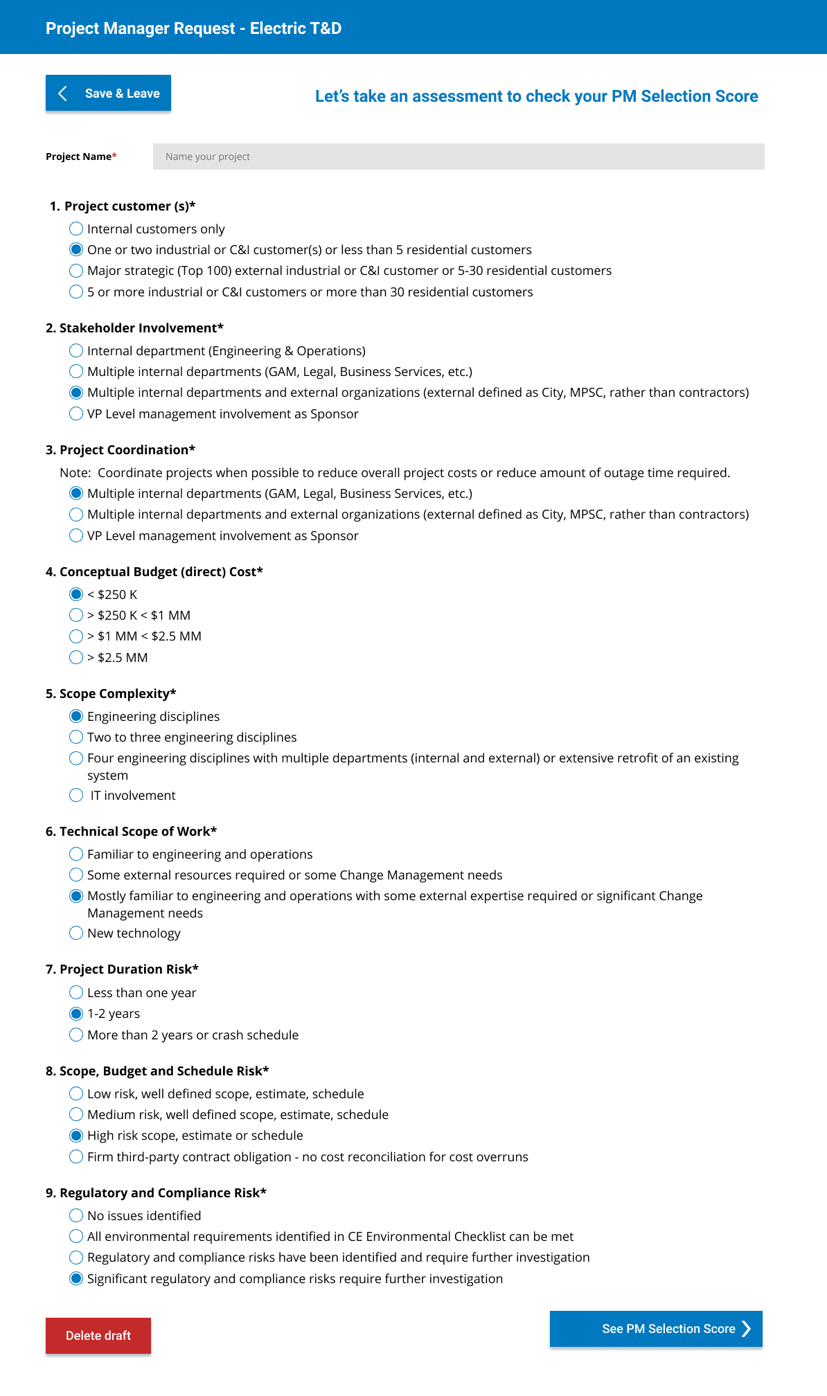 Project Intake platform — view 2