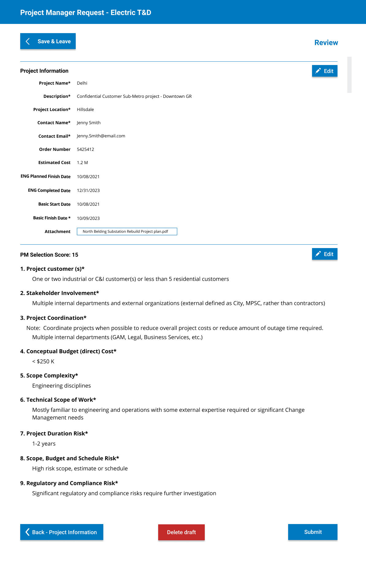 Project Intake platform — view 3