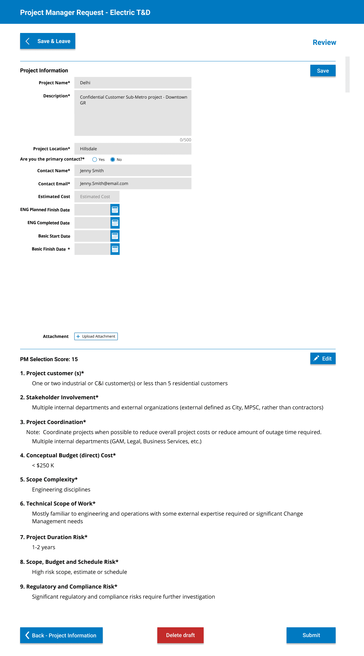Project Intake platform — view 4
