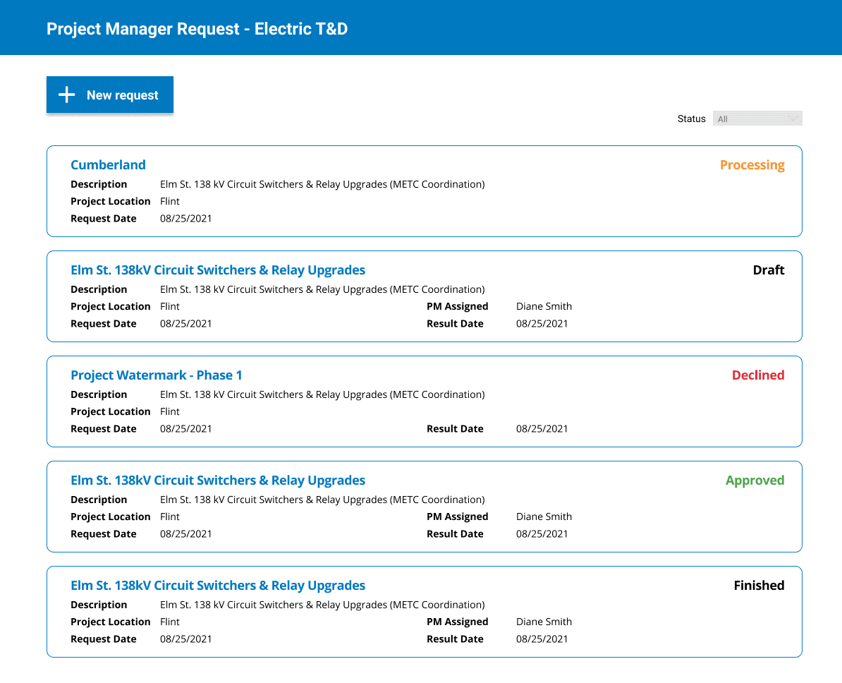 Project Intake platform — view 1