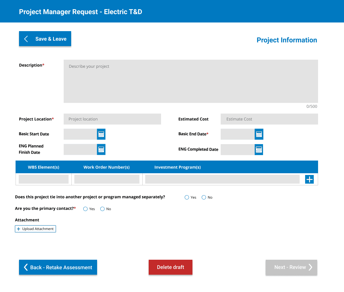 Project Intake platform — view 5